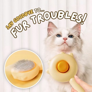 Peigne anti-poils et anti-<span class=keywords><strong>puces</strong></span> pour animaux de compagnie avec <span class=keywords><strong>bouton</strong></span> de libération pour chats et chiens - Brosse de toilettage pour poils courts/longs Vert et jaune - Product Image 5