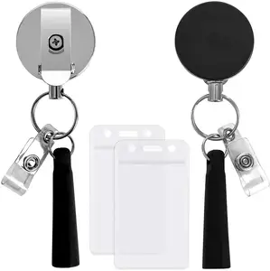 מתכת סליל בעל תג נשלף מחזיק עט חגורת קליפ מפתח טבעת עמיד למים ברור שם כרטיס מחזיק Keychain