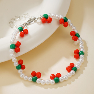 Faux Pearl <b>Bracelet</b> With Red Green <b>Beads</b> For Children Gift Jewelry Yiwu Origin D2025 1 - Product Image 1