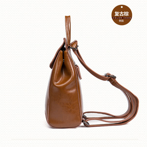 Sac à dos en cuir véritable uni portable pour femme, idéal pour l'école et les adolescentes - Product Image 3
