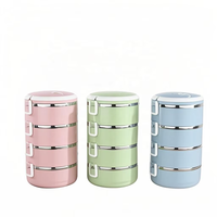Nouveautés : Boîte à bento ronde multi-couches portable en acier inoxydable scellée avec couvercle en plastique, personnalisable pour adultes