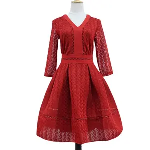 Новое поступление, товар на заказ, осенне-весеннее однотонное красное платье с V-образным вырезом, женские вечерние платья, коктейльные платья для вечеринки