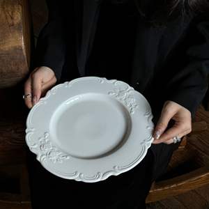 Piring Makan Keramik Motif Tanaman Retro Gaya Prancis, Aman untuk Microwave, Cangkir & Piring Saji Kue Teh Sore Vintage, Putih, untuk Hotel - Product Image 5