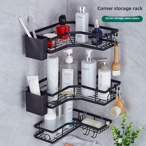 Étagère de rangement de salle de bain en métal à 3 niveaux, à fixer en coin, avec porte-savon et porte-brosse à dents, gain de place - Product Image 1