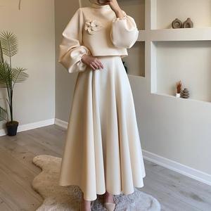 Conjunto de Dos Piezas para Mujer, Falda Larga Elegante y Holgada con Mangas de Farol, Estilo Floral de Dubái, Oriente Medio, Premium - Product Image 3