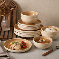 Service de table en céramique EKA, 12 pièces, glaçure réactive, design artisanal moderne, assiettes et bols mouchetés orange, compatible lave-vaisselle