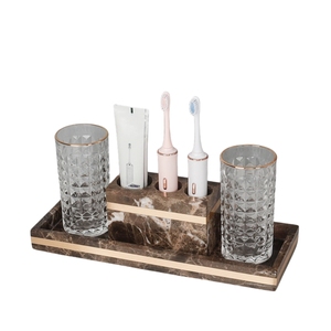 NANWEI Design di lusso quadrato di <span class=keywords><strong>marmo</strong></span> sapone Dispenser 4pc <span class=keywords><strong>Set</strong></span> da <span class=keywords><strong>bagno</strong></span> per spazzole - Product Image 2