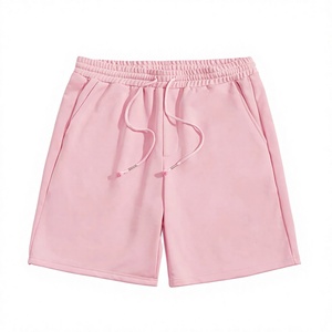 <b>Men's</b> <b>Pink</b> Knitted <b>Shorts</b> Elastic Waist Drawstring Casual Solid Color Mid Rise Eco-Friendly Front Logo Sport Wear - Product Image 1