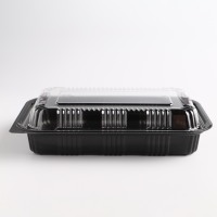 Manluen Emballage alimentaire pour déjeuner en plastique micro-ondable de qualité alimentaire Conteneur rectangulaire noir réutilisable pour la préparation de repas à emporter