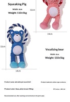 Jouet en peluche pour animaux de compagnie en gros, jouet à mâcher couineur en peluche pour chien avec corde, résistant aux morsures, puzzle de dentition avec motifs ours et singe