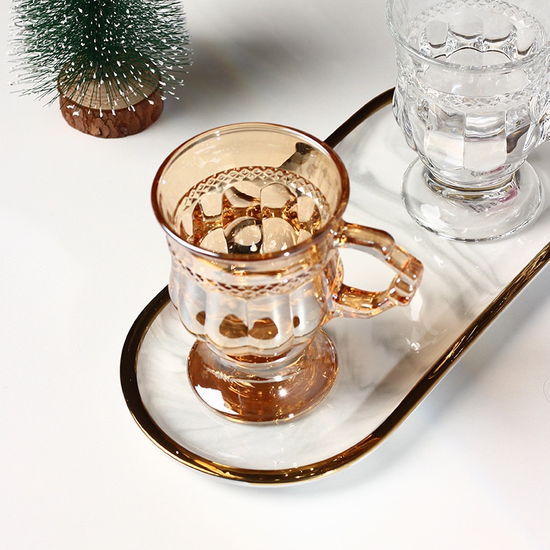 Water tea  household amber glass cup with handle wine cup ice cream glass cup