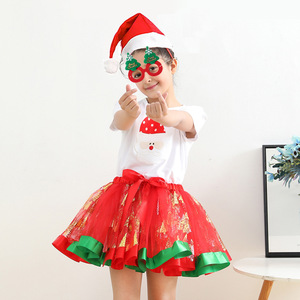 Falda tutú de encaje con estampado navideño para niñas, diadema, máscara para los ojos, varita mágica, conjunto de cuatro piezas, falda de malla ecológica para fiesta navideña - Product Image 2