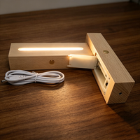 Base LED Inalámbrica Portátil de Madera con Interruptor Táctil, Iluminación Blanca Cálida, Ranura Opcional para Batería AAA, Soporte para Lámpara Decorativa de Mesa