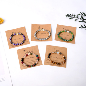 Vente flash CHUSE CI0475 Bijoux tendance Bracelet en cristal mosaïque avec breloque des 12 constellations du zodiaque avec carte de présentation - Product Image 1