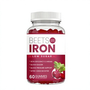 Gummies de fer à la racine de betterave pour la circulation sanguine, saveur cerise, faible teneur en sucre, 60 unités - Product Image 6