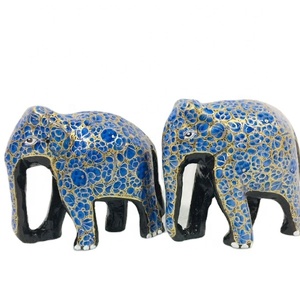 Escultura de animal Vintage hecha a mano y pintada a mano elefante estatua con madera - Product Image 1