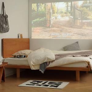 Cama con plataforma de madera de cerezo de 1,5 m o 1,8 m, estilo minimalista japonés, cama de madera maciza que ahorra espacio para apartamentos pequeños - Product Image 1