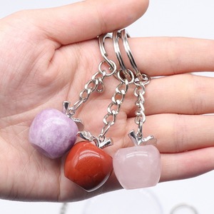Wholesale High Quality Polished Healing Reiki Natural Stone Keychain Rose Quartz Amethyst Crystal Key Rings for Women Kids Bags
