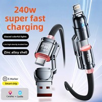 Kabel Data Braided 4-in-1 240W Fast Charging 1.5m untuk USB Type-C dan Konektor Ponsel dari Pabrik Terpercaya