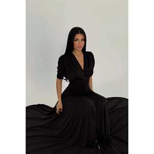 เดรสยาวสีดำสไตล์วินเทจ แบรนด์ Black Elijah รุ่น Sweet ติดกระดุม แขนพอง ผ้าสแปนเด็กซ์ มีซับใน เหมาะสำหรับใส่ในวันที่อากาศเย็นช่วงฤดูใบไม้ร่วง ไซส์ XL - Product Image 2