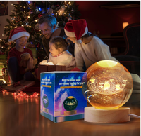 Lámpara de Noche de Cristal 3D con Bola de Cristal, Decoración para el Hogar, LED Regulable, Alimentación USB, Luz Cálida Amarilla, Tamaño Mediano, Diseño Moderno