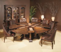 Table à manger ronde extensible rustique avec pieds en colonne à 6 segments, base en forme d'étoile et pieds en bloc côtelé