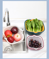 Nieuwe Product Afvoer Mand Thuis Keuken Wassen Mand Dubbele Laag Fruit Groente Wassen Plastic Afvoer Mand