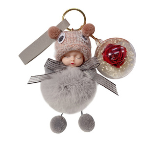 Lindo Muñeco Bebé Durmiente, Regalo de San Valentín, Bola de Flores de Rosas Preservadas, Llavero de Muñeco Durmiente, Llaveros Colgantes de Coche con Flores Eternas - Product Image 5