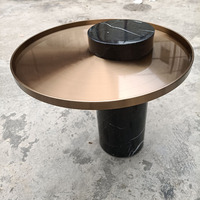 Table basse de salon moderne de luxe européenne avec plateau rond en marbre et base en acier inoxydable Cuivre+Noir Garantie 1 an