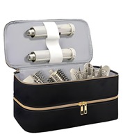 Sac cosmétique en cuir PU double couche 35x18x16cm, support pour sèche-cheveux, organiseur de voyage, sac à main pour filles, 2 couleurs, vente en gros OEM