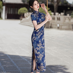 Vestido Cheongsam Tradicional Chino para Mujer, Estilo Guofeng, Primavera-Verano, Nuevo, Elegante, de Satén y Poliéster, Ropa Económica - Product Image 1