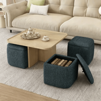 Table basse minimaliste italienne en bois avec tabourets de rangement au design moderne pour petits appartements, mobilier de salon
