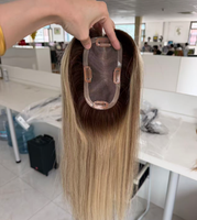 Expédition mondiale – Topper 100 % cheveux humains naturels, 18 pouces, densité 150 %, mèches T4 marron, base mono 3*6, pour cheveux clairsemés