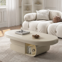 Table basse ovale avec tiroir de rangement, style moderne minimaliste, couleur crème, table centrale pour salon, panneau écologique de qualité E1, facile à nettoyer