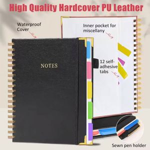 A5 Custom Printing Debossed Logo 80°Lay Flat 5 Subject Hardcover Spiral Notebook <b>Journal</b> with Dividers Tabs - Product Image 2