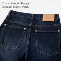 Jean large brodé fleurs de cerisier bleu foncé pour femme, taille haute, motif floral, denim tendance, style vintage Sakura