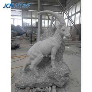 Statue d'animal en pierre de granit gris <span class=keywords><strong>naturel</strong></span> sculptée à la main G603 Sculpture de chèvre décorative d'extérieur - Product Image 1