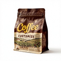 Sacs à café personnalisés refermables à fond carré avec fermeture éclair, fond plat en PET, résistants à l'humidité, pour emballage de grains de café, couleur personnalisée
