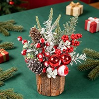 Mini sapin de Noël artificiel en plastique 25 cm, floqué, avec pommes de pin et baies, ornement suspendu, décoration de table pour la maison, cadeau de Noël