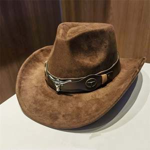 Chapeau de cowboy en feutre suédé à large bord enroulable, style western, pour l'extérieur et les voyages, avec ceinture OX - Product Image 4