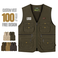 Gilet de travail pour homme multi-poches 100% coton, gilet de pêche extérieur coupe-vent pratique noir surdimensionné pour photographe