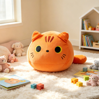 Bantal Kucing Bulat Oranye Lucu, Bantal Lembut Isi Partikel Busa Kain Halus untuk Dekorasi Sofa Rumah & Hadiah Liburan