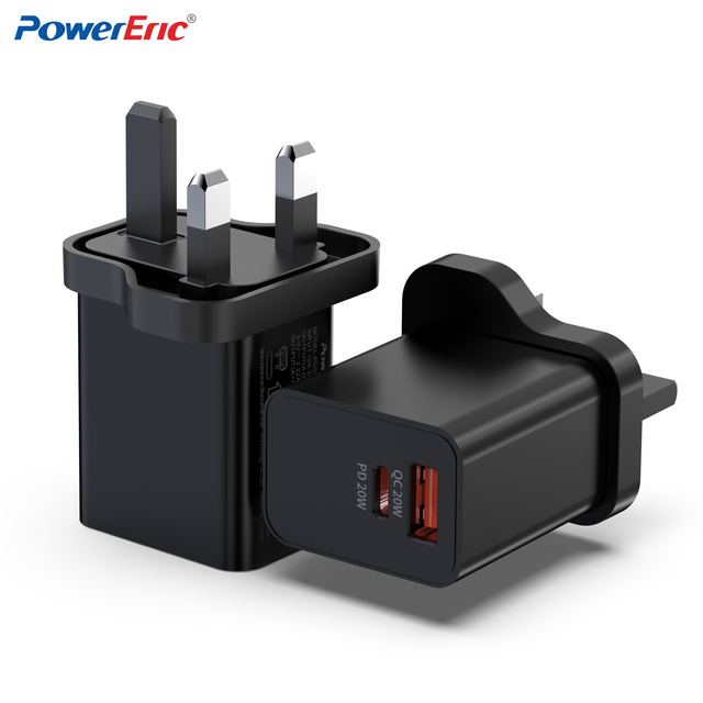 20W PD Type-C/USB-A Wall Charger with Dual USB-A Ports & QC3.0/FCP Fast Charging for iPhone 11-15 Earphone Camera Devices