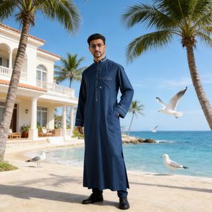 Túnica Musulmana de Lujo, Modesta, en Varios Colores, de Poliéster de Alta Calidad, Estilo Dubái, Arabia, Jubbah, Arabia Saudita, Marroquí, Thobe para <span class=keywords><strong>Hombre</strong></span> - Product Image 1