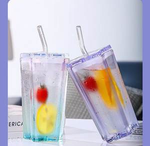 Gobelet en verre 300 ml avec paille, motif étoile, design élégant, pour café glacé, thé au lait et boissons froides domestiques - Product Image 4