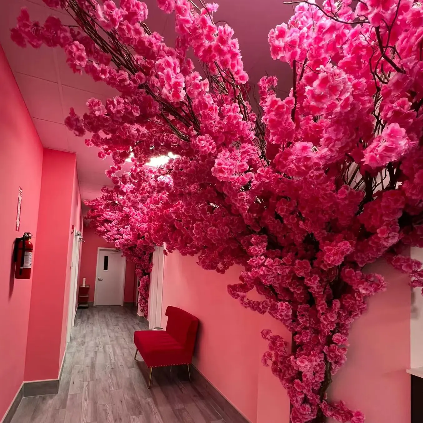 Handmade white pink artificial cherry blossom branch silk flower for home wedding wall mirror decoration cherry flower