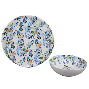ชุดอาหารเมลามีนลายดอกไม้ฤดูใบไม้ผลิฤดูร้อน 12 ชิ้น จานและชามสีขาว - Product Image 4