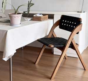 Chaise de salle à manger moderne en <span class=keywords><strong>bois</strong></span> de pin massif Selle en cuir Design pliable pour la maison Salon Petit appartement - Product Image 1