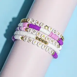 Bohème bunte Samen-Perlen personalisierte bunte Buchstaben mehrschichtige Perlen handgefertigte Seil-Polymer-Ton-Armbänder