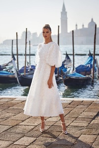 Abito tridimensionale con maniche a bolle bianche a forma di petali di <span class=keywords><strong>rosa</strong></span> 2025 nuovo Design estivo, gonna lunga dolce ed elegante <span class=keywords><strong>abbigliamento</strong></span> femminile - Product Image 2